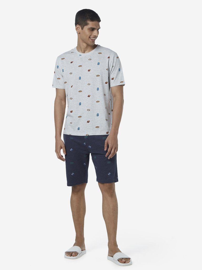 WES Lounge Grey Printed Relaxed Fit T-Shirt
