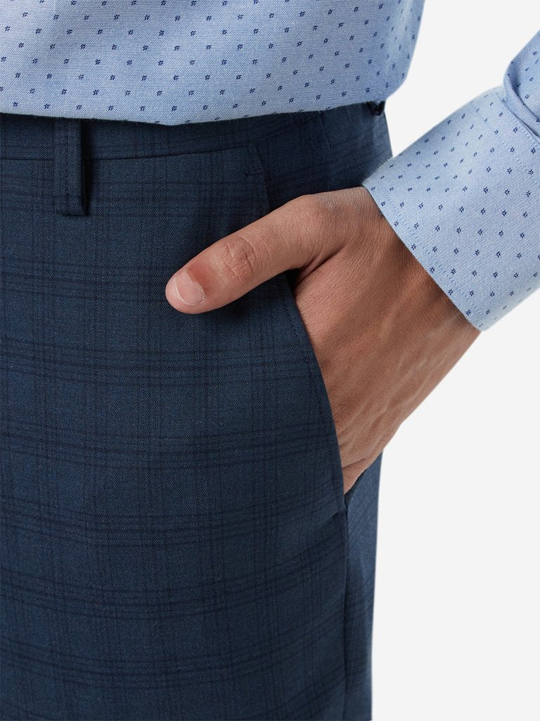 WES Formals Navy Carrot Fit Check Design Trousers