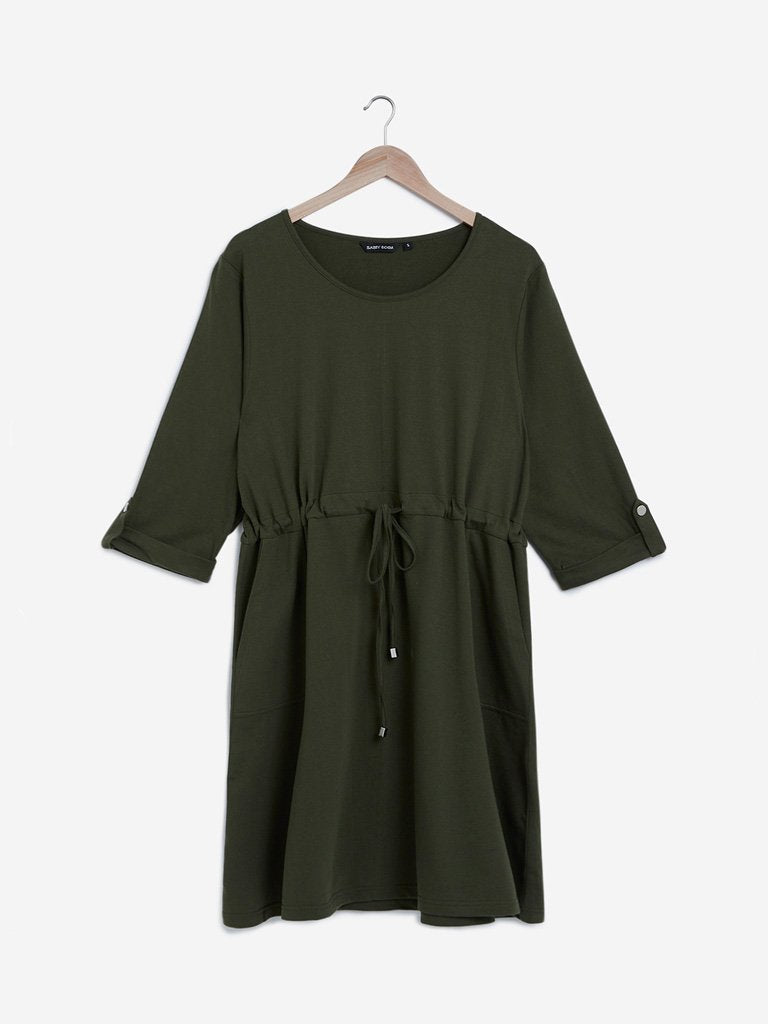 Sassy Soda Curves Olive Pure Cotton Dress