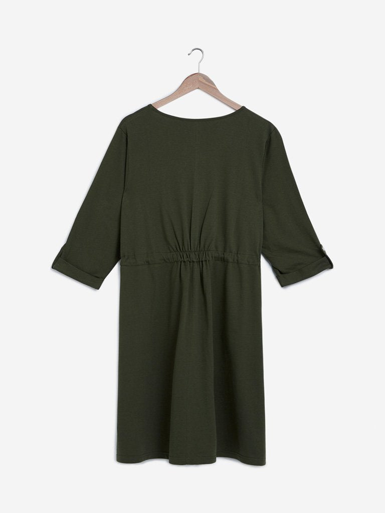 Sassy Soda Curves Olive Pure Cotton Dress