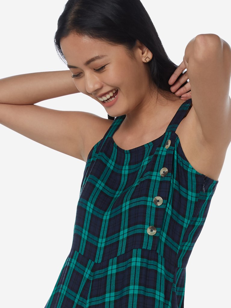 Nuon Navy Checkered Jumpsuit