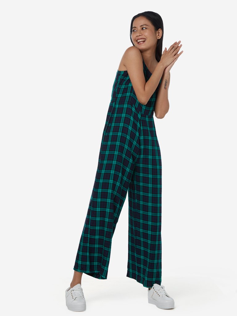 Nuon Navy Checkered Jumpsuit