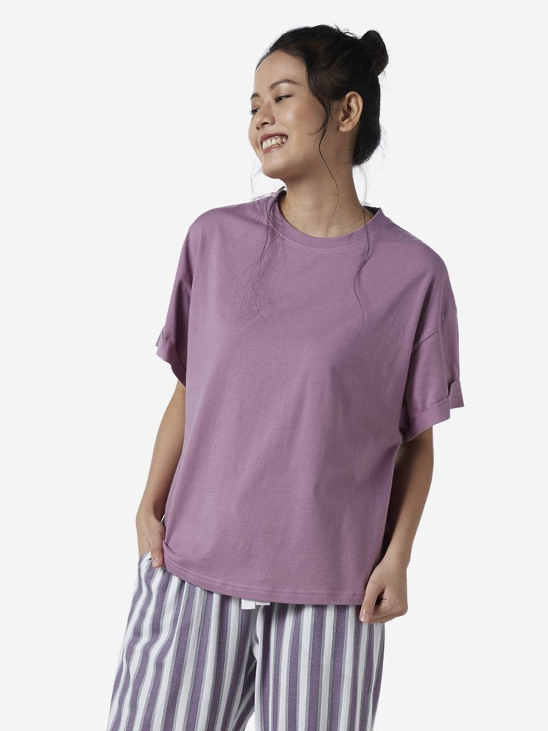 Wunderlove Lilac Oversized Solid T-Shirt