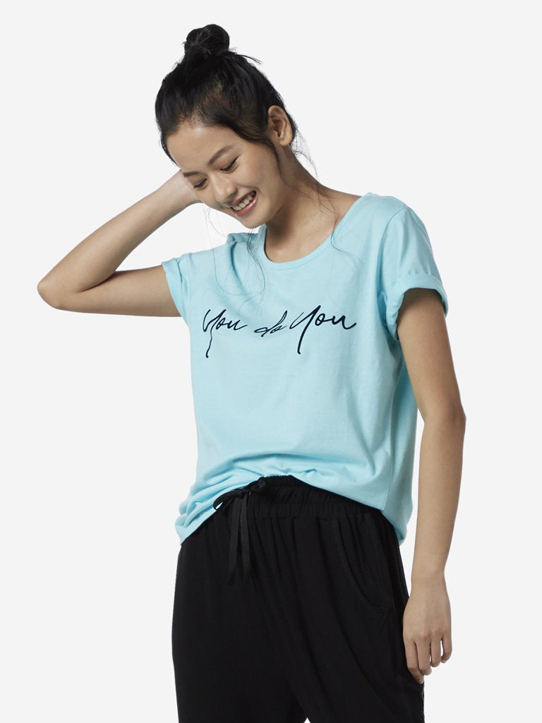 Wunderlove Aqua Text Design T-Shirt