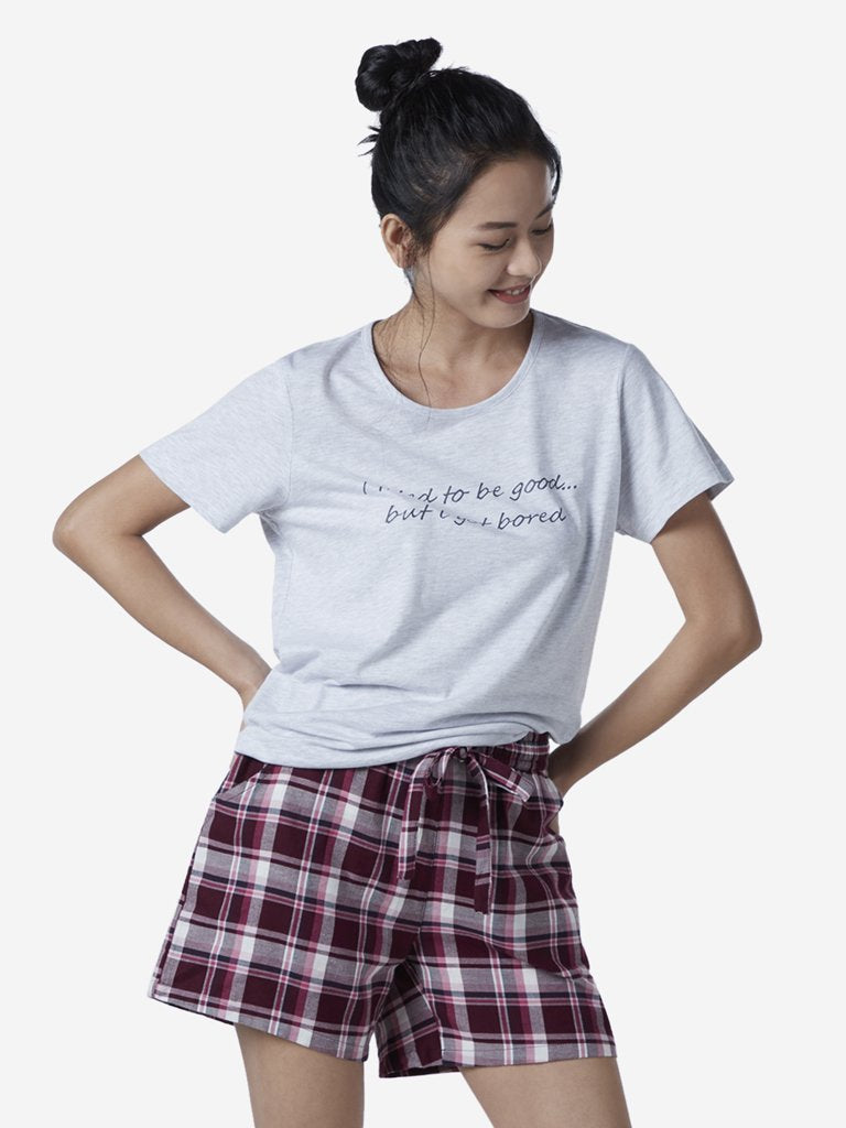 Wunderlove Grey Typographic Pattern T-Shirt