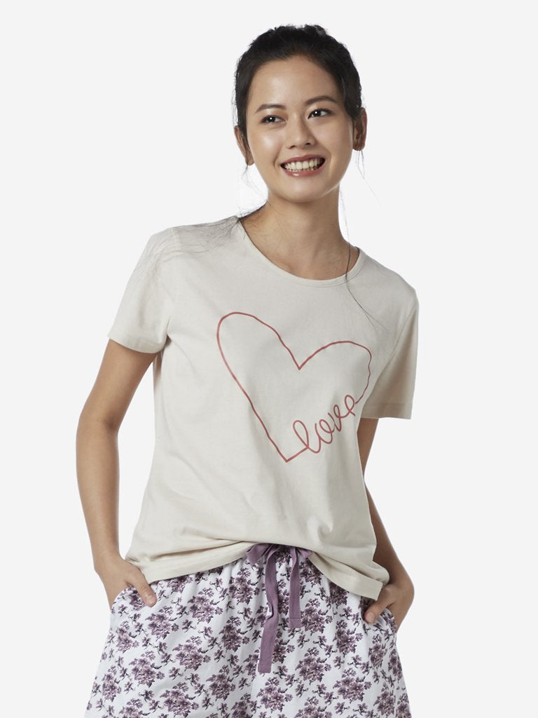 Wunderlove Off White Typographic Design T-Shirt