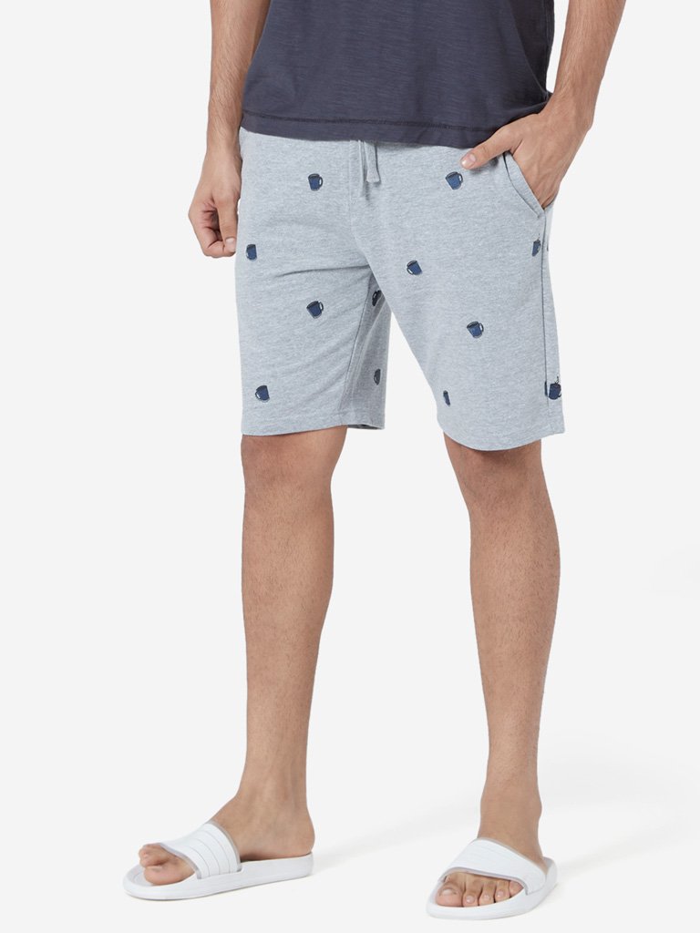 WES Lounge Grey Printed Relaxed Fit Shorts