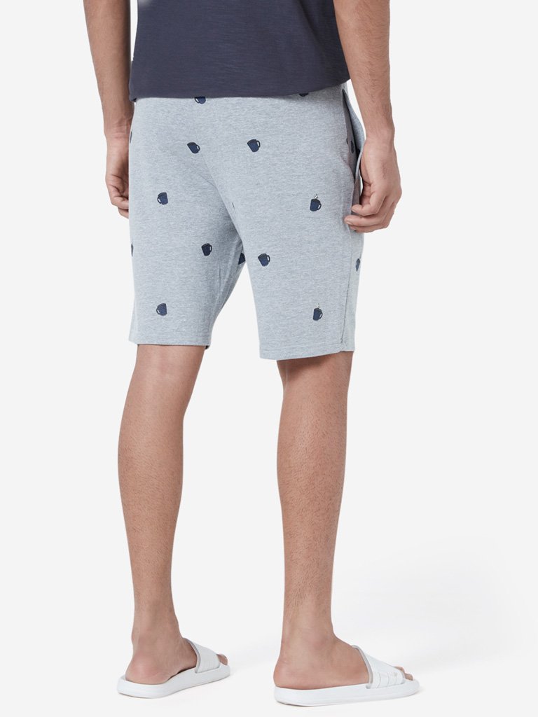WES Lounge Grey Printed Relaxed Fit Shorts