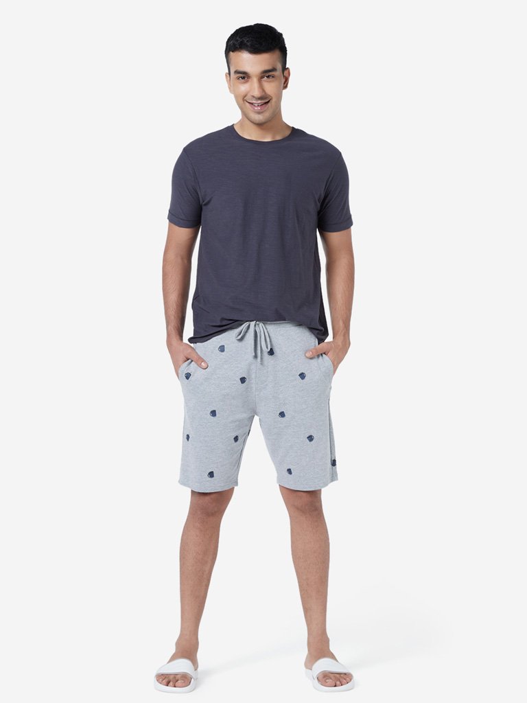 WES Lounge Grey Printed Relaxed Fit Shorts