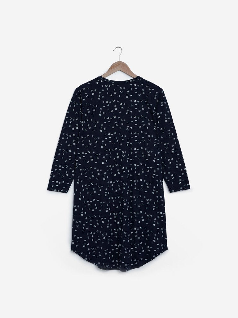 Wunderlove Navy Floral Printed Night Shirt