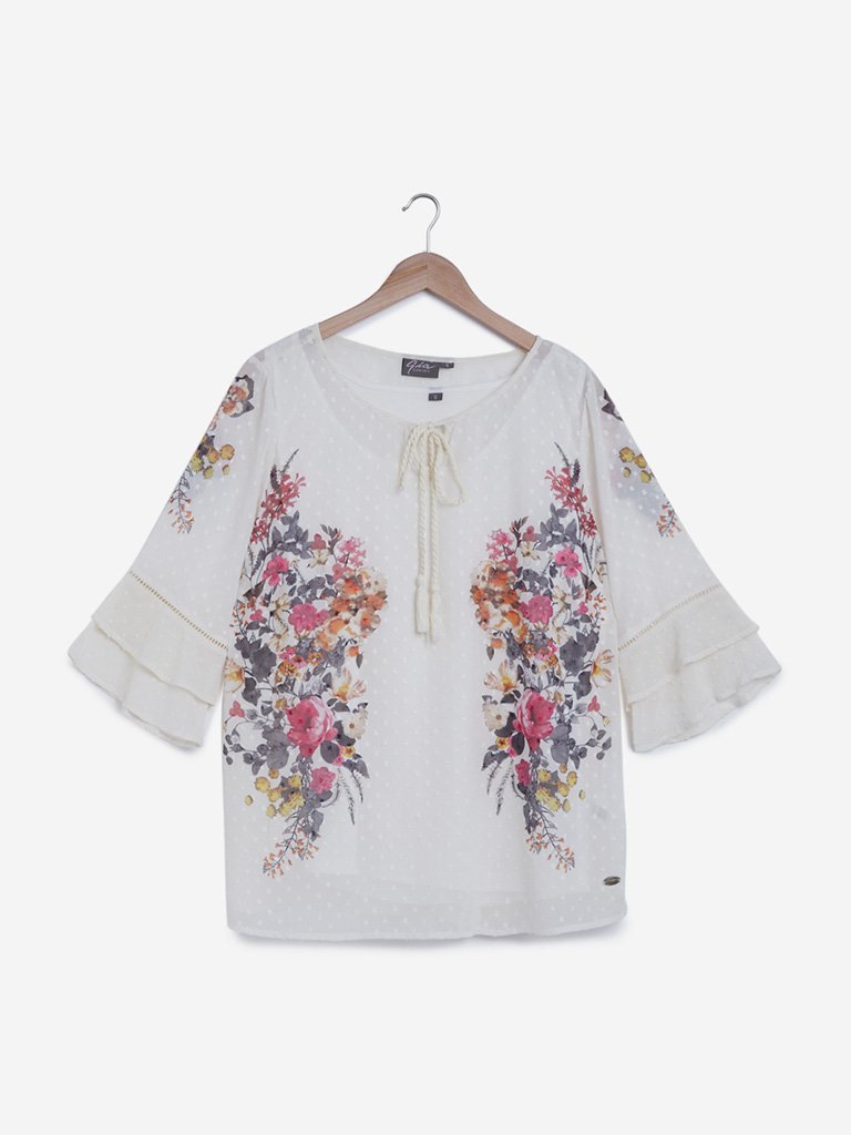 Gia Curves Off White Floral Print Top