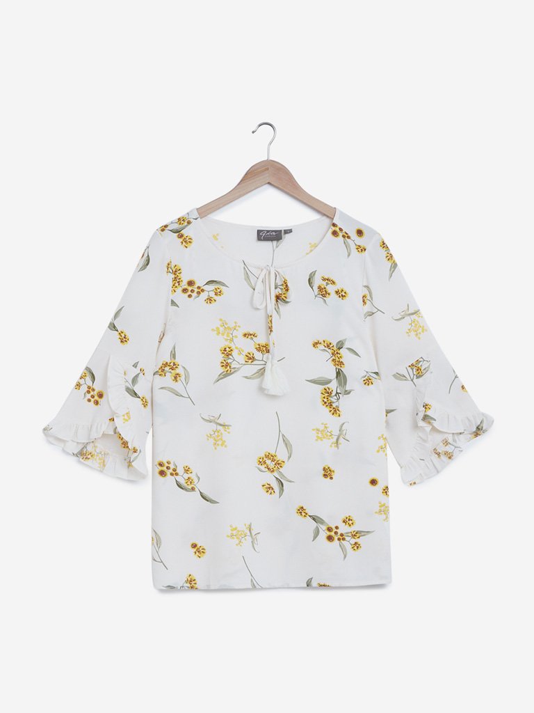 Gia Curves White Floral Print Top