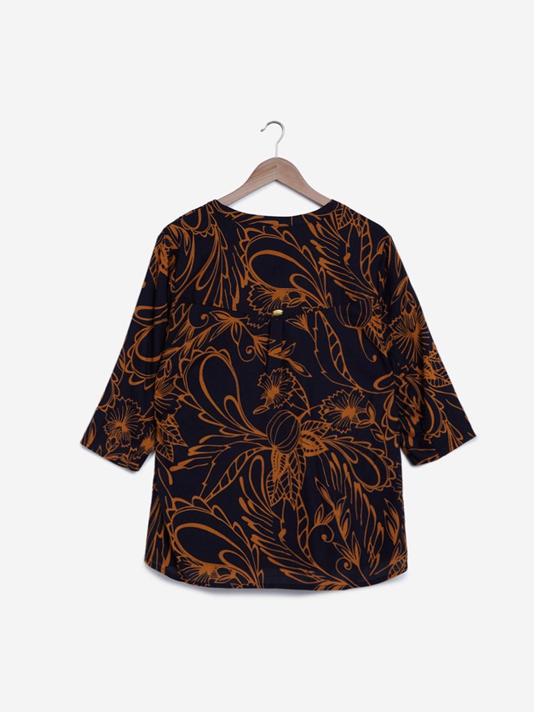 Gia Curves Tan Floral Pattern Blouse