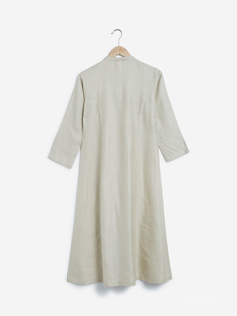 Zuba Off White Self Textured Straight Kurta