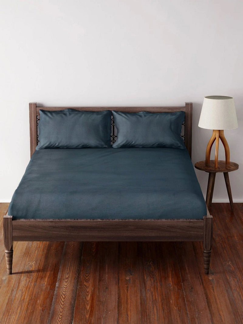 Westside Home Navy Cotton Bed Sheet with 2 Pillowcases