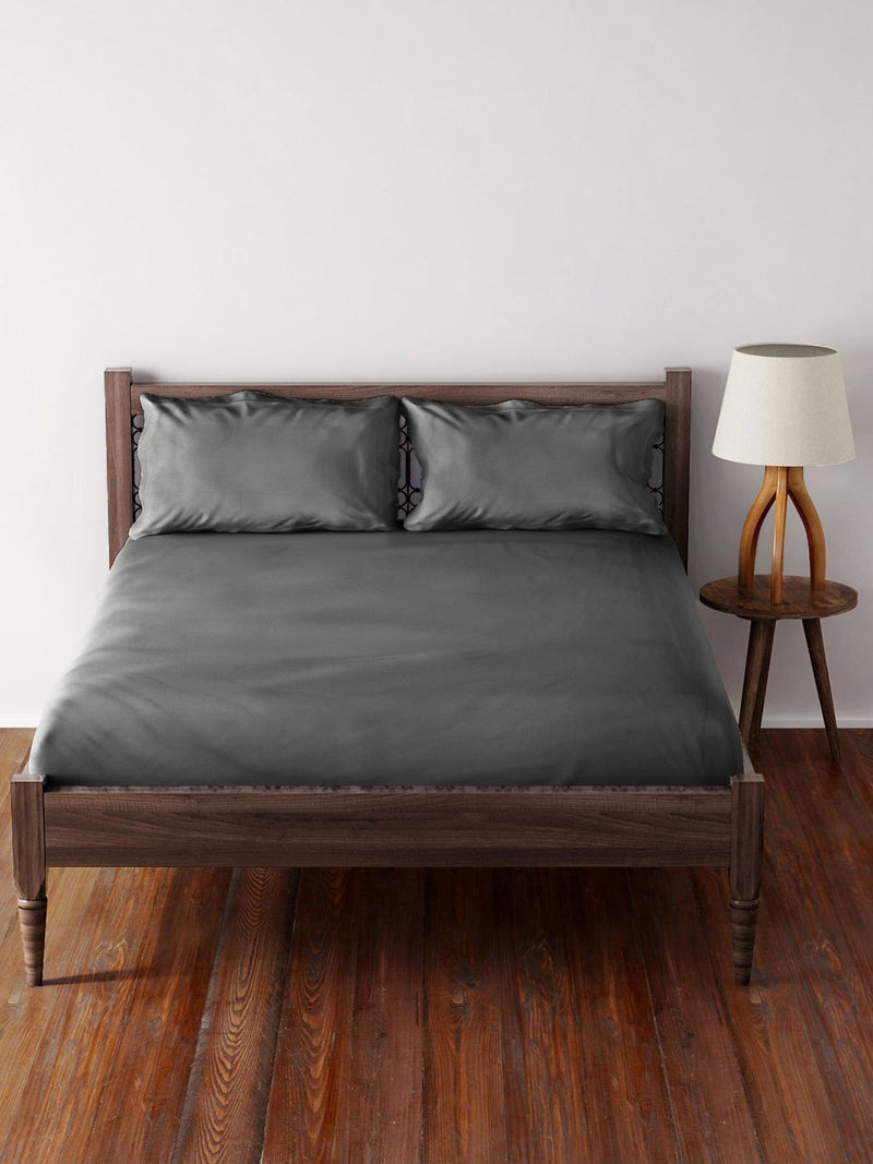 Westside Home Grey Cotton Bed Sheet with 2 Pillowcases