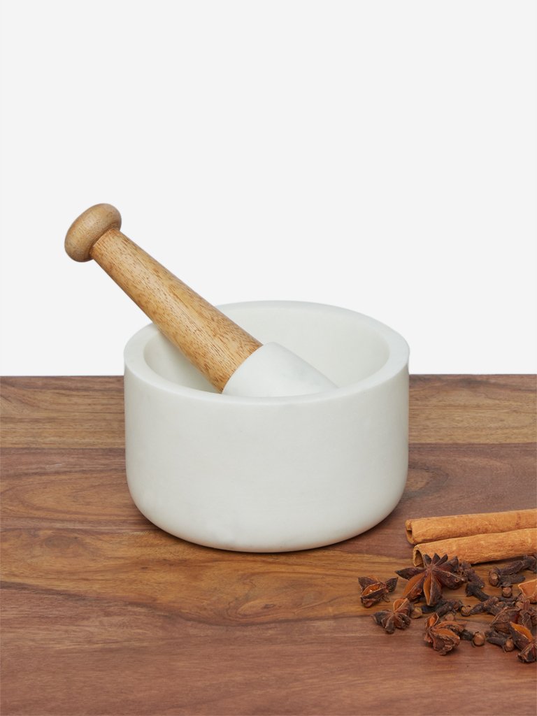 Westside Home White Marble Mortar And Pestle Set