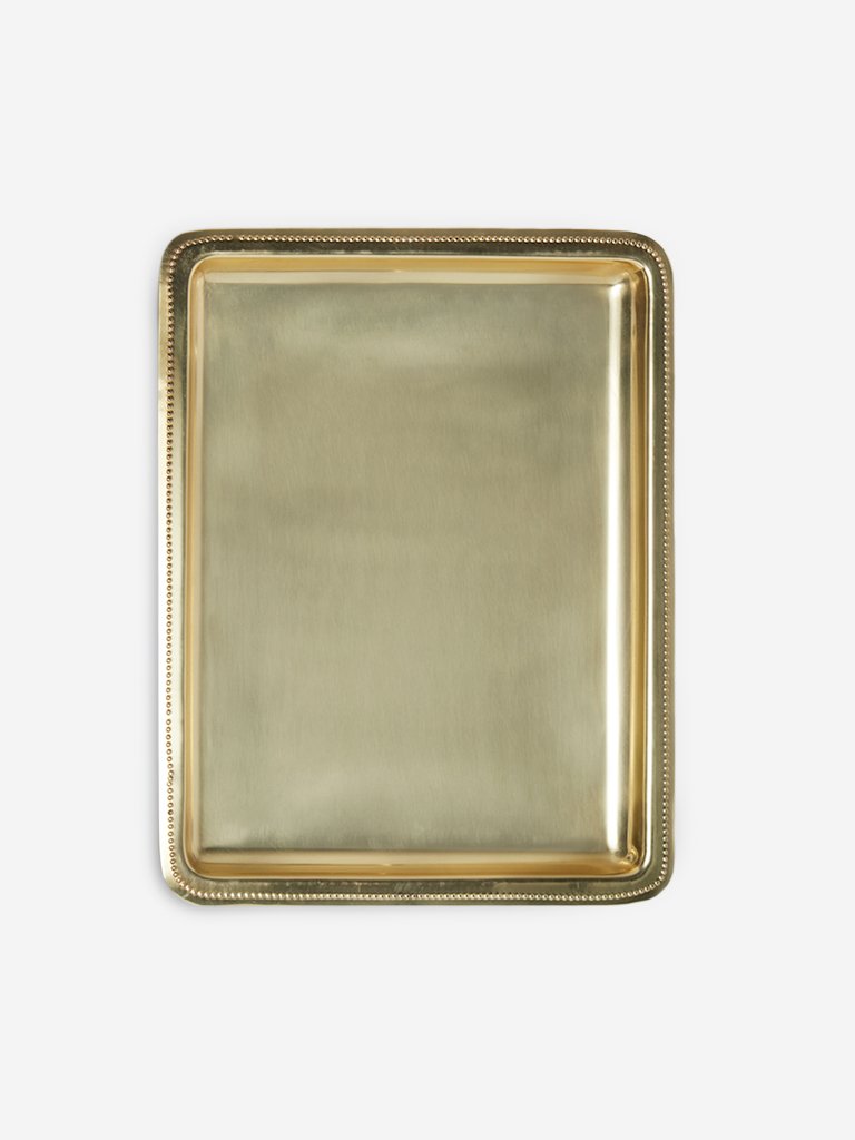 Westside Home Gold Large Metal Beaded Tray