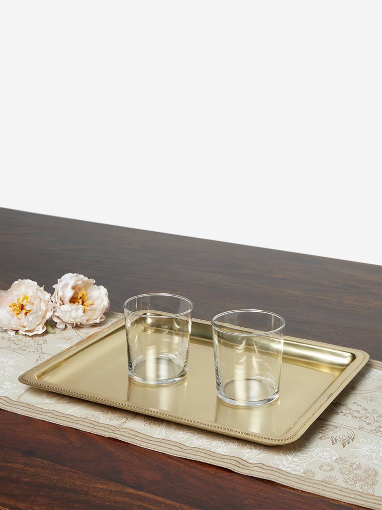 Westside Home Gold Large Metal Beaded Tray