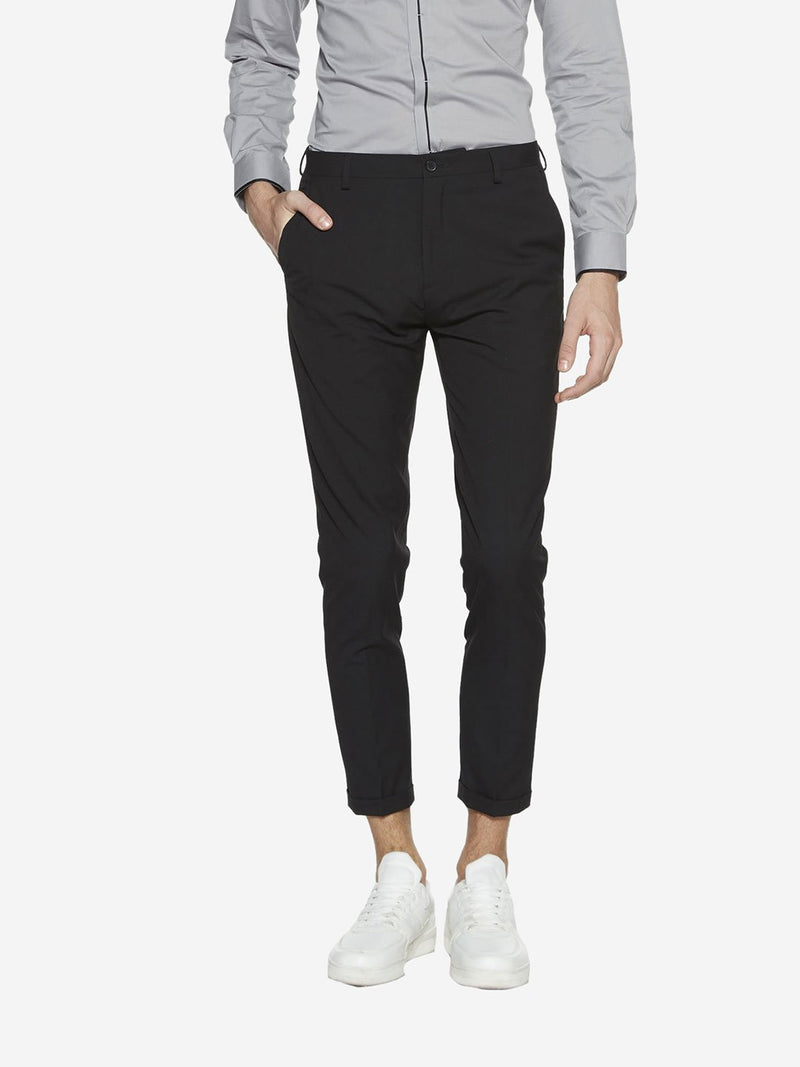 WES Black Slim Fit Formal Carrot Trousers