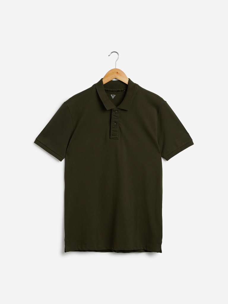 WES Casuals Olive Slim-Fit Polo T-Shirt
