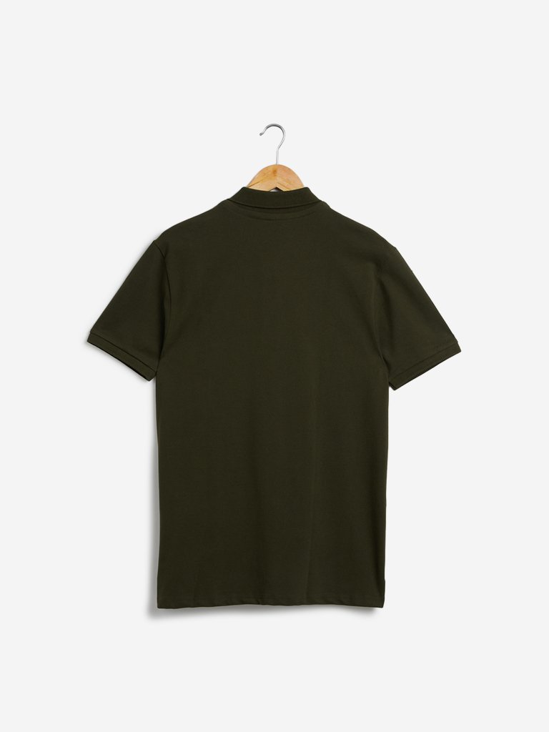 WES Casuals Olive Slim-Fit Polo T-Shirt