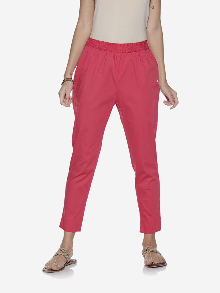 Utsa Pink Pencil-Fit Ethnic Pants