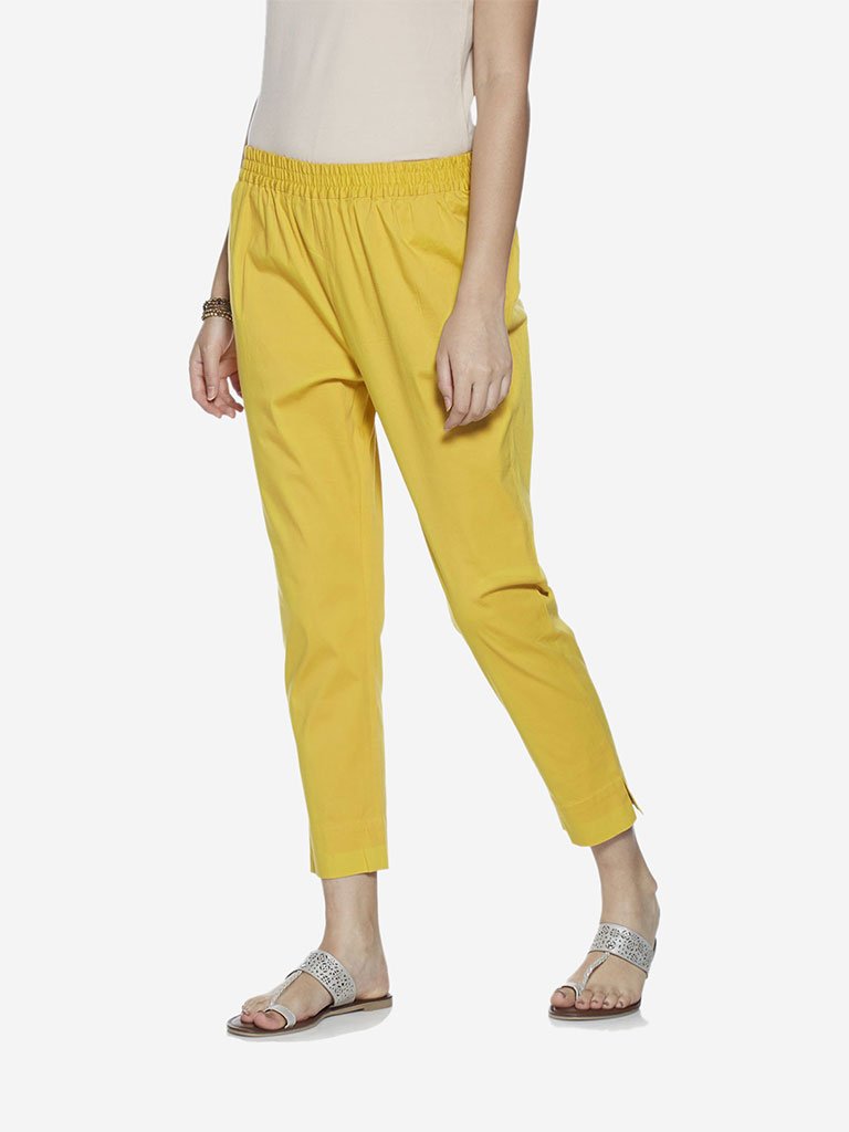 Utsa Yellow Cropped Ethnic Pencil Pants