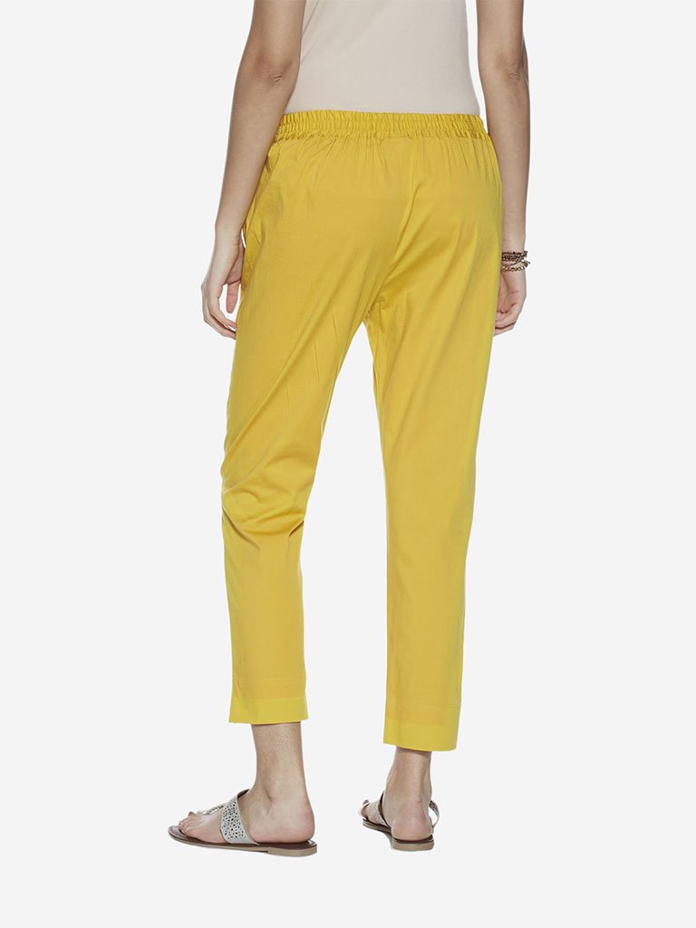 Utsa Yellow Cropped Ethnic Pencil Pants