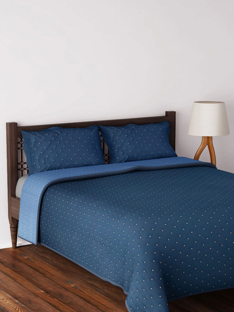 Westside Home Navy Embroidered Quilted Bed Cover Set