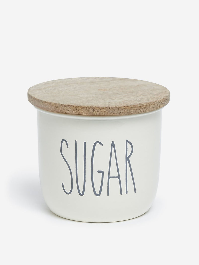 Westside Home Off-White Sugar Canister With Wood-Texture Lid