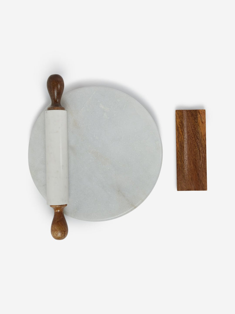 Westside Home White Marble Rolling Pin With Board Set