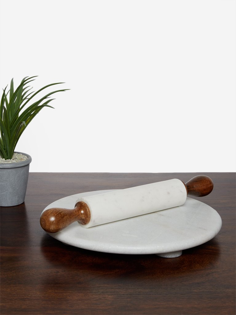 Westside Home White Marble Rolling Pin With Board Set