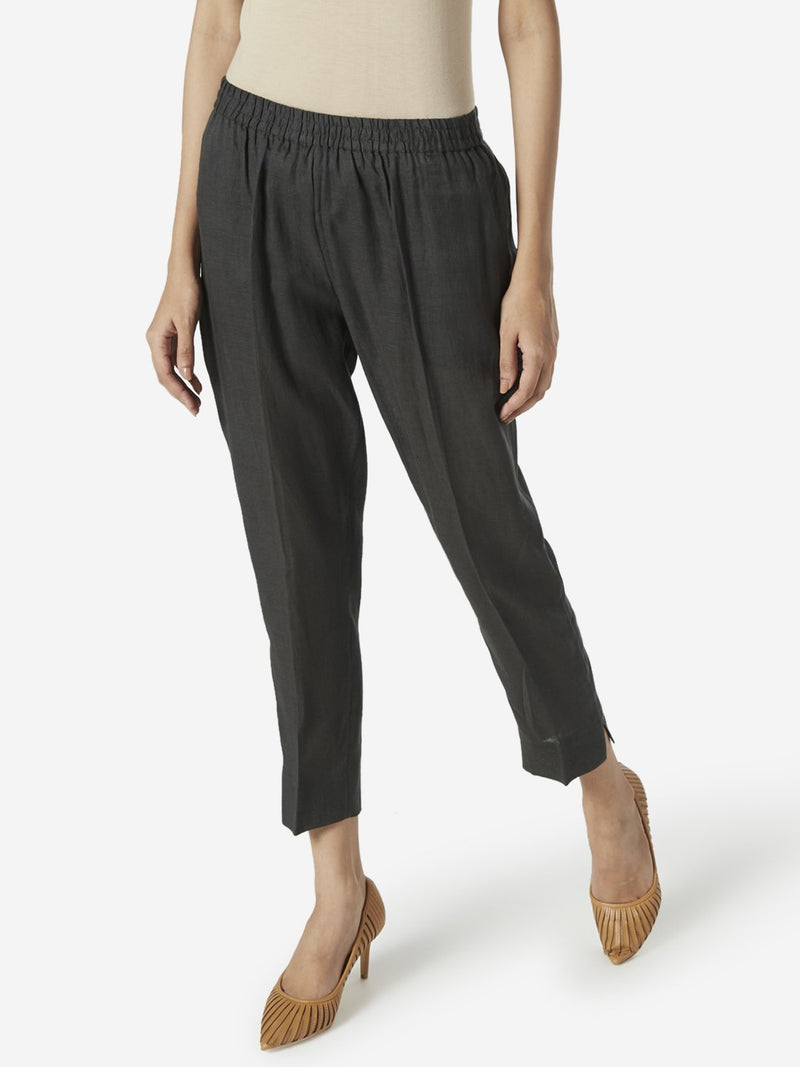 Zuba Charcoal Slim Fit Cropped Ethnic Pants