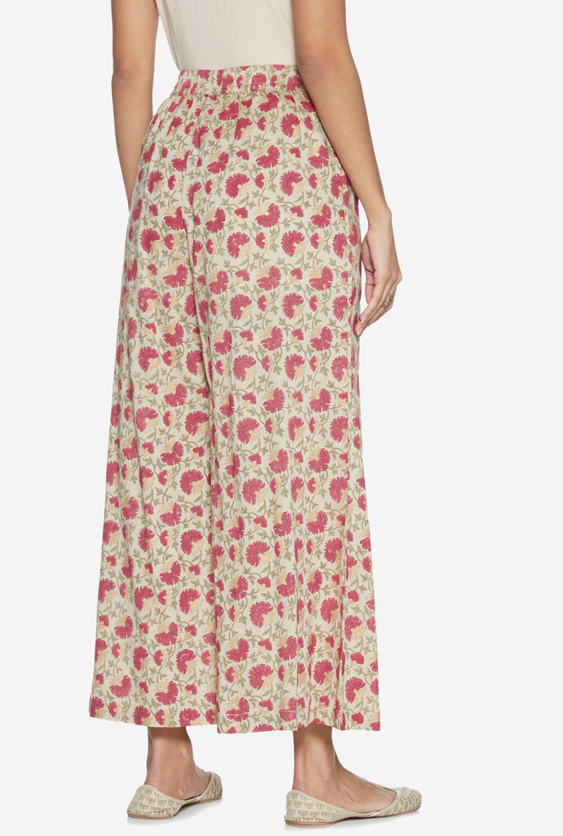 Zuba Beige Floral Patterned Palazzos