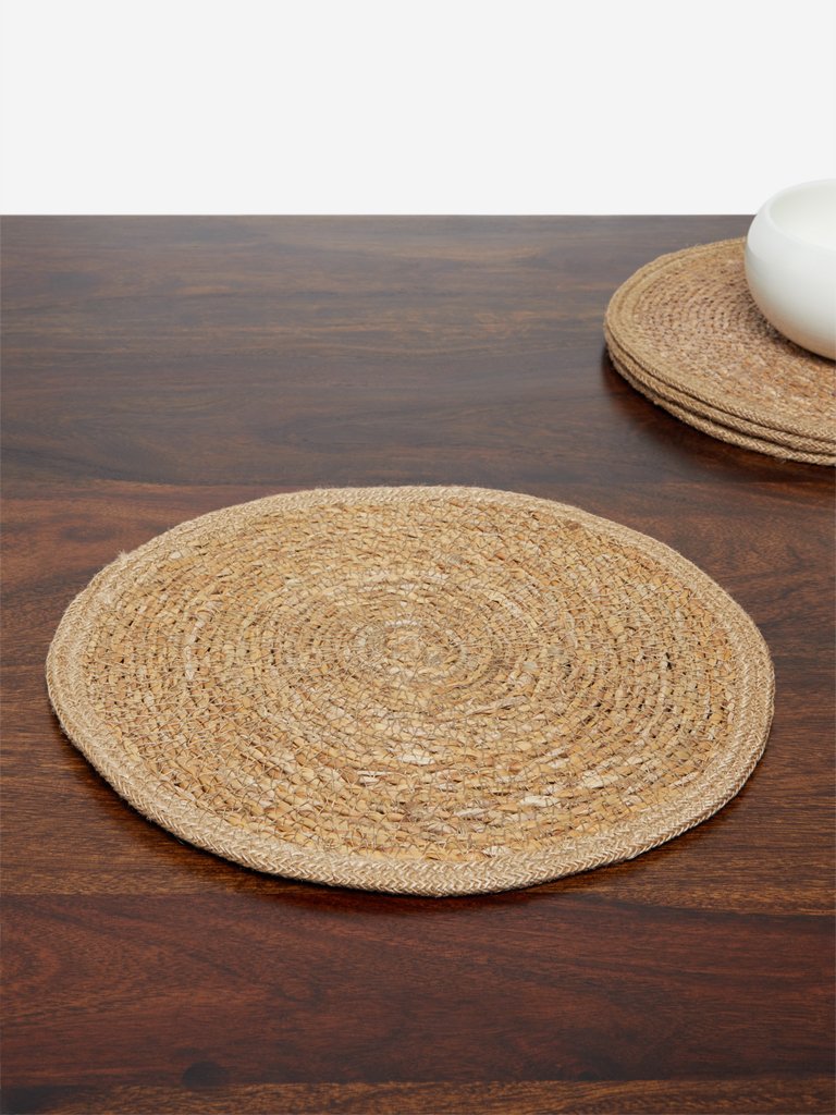 Westside Home Light-Brown Jute Round Placemats Set of Four