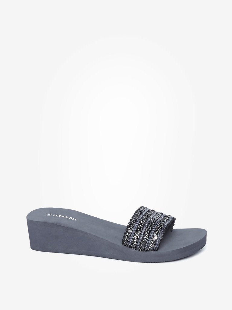 LUNA BLU Grey Braided Wedge Heel Slides
