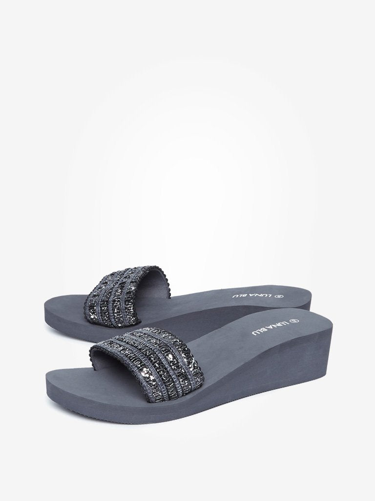 LUNA BLU Grey Braided Wedge Heel Slides