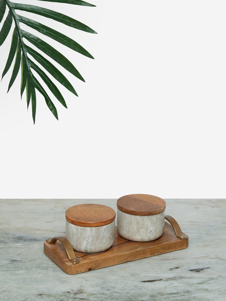 Westside Home Off-White Chutney Bowls Set of Two with Tray