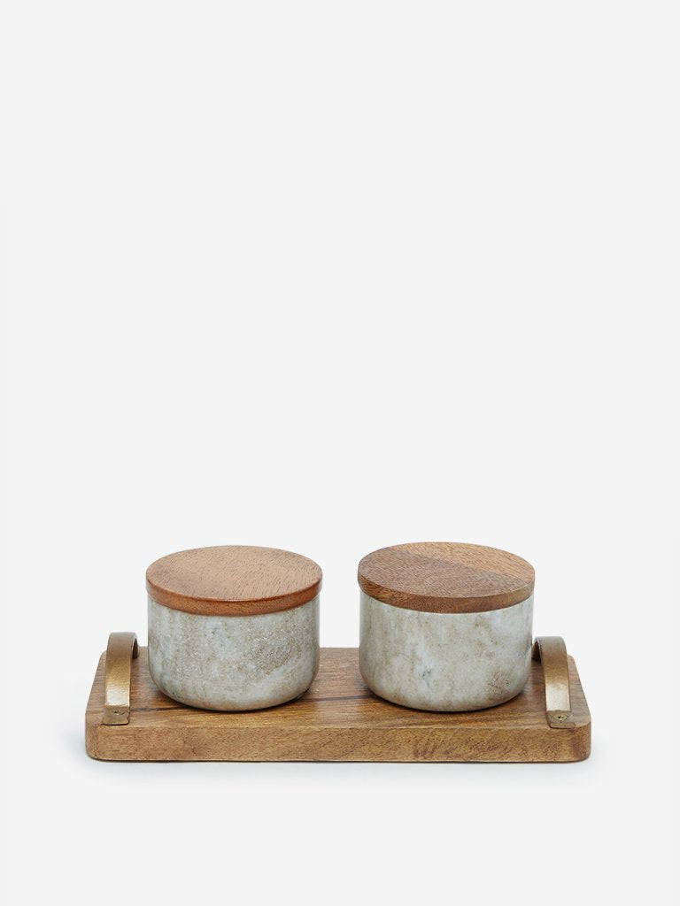 Westside Home Off-White Chutney Bowls Set of Two with Tray