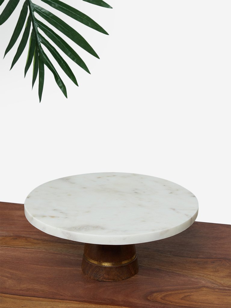 Westside Home White Marble Cake Stand