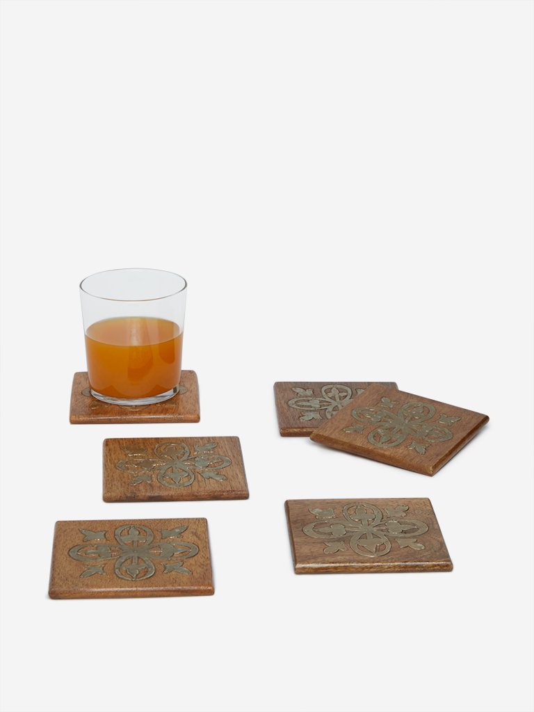 Westside Home Brown Wooden Coasters Set Of Six