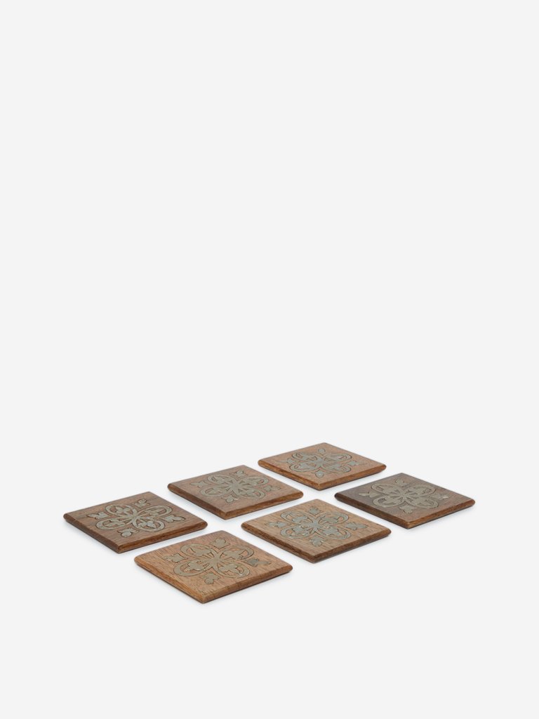 Westside Home Brown Wooden Coasters Set Of Six