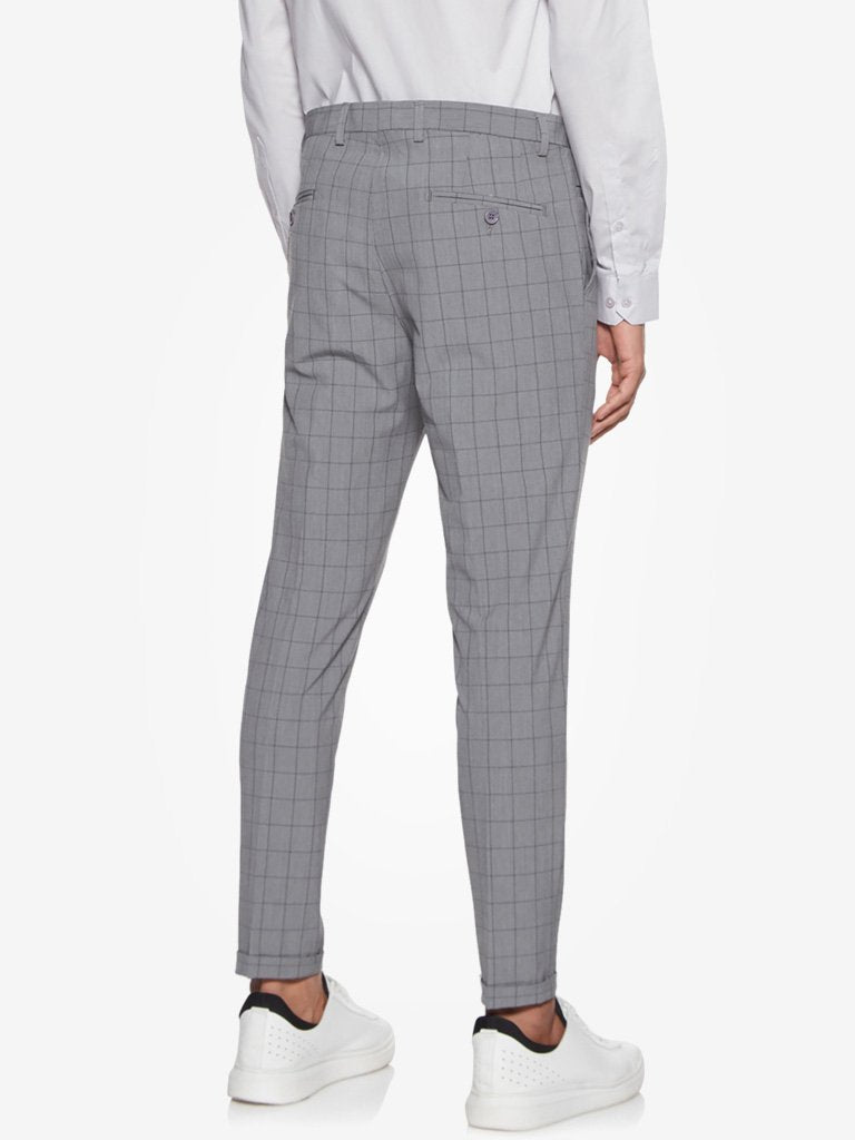WES Formals Grey Checkered Carrot Fit Trousers