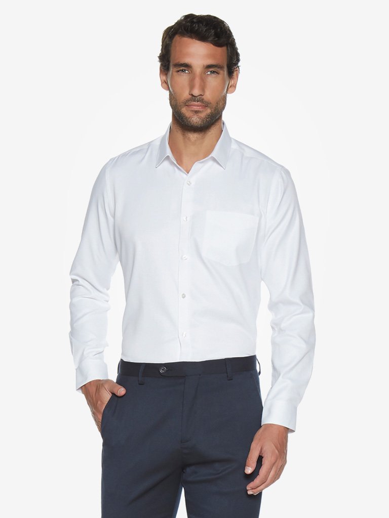 WES White Self Patterned Slim Fit Shirt