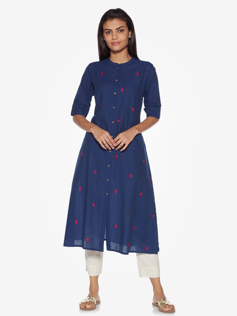 Utsa Indigo Kantha Embroidered A-Line Kurta