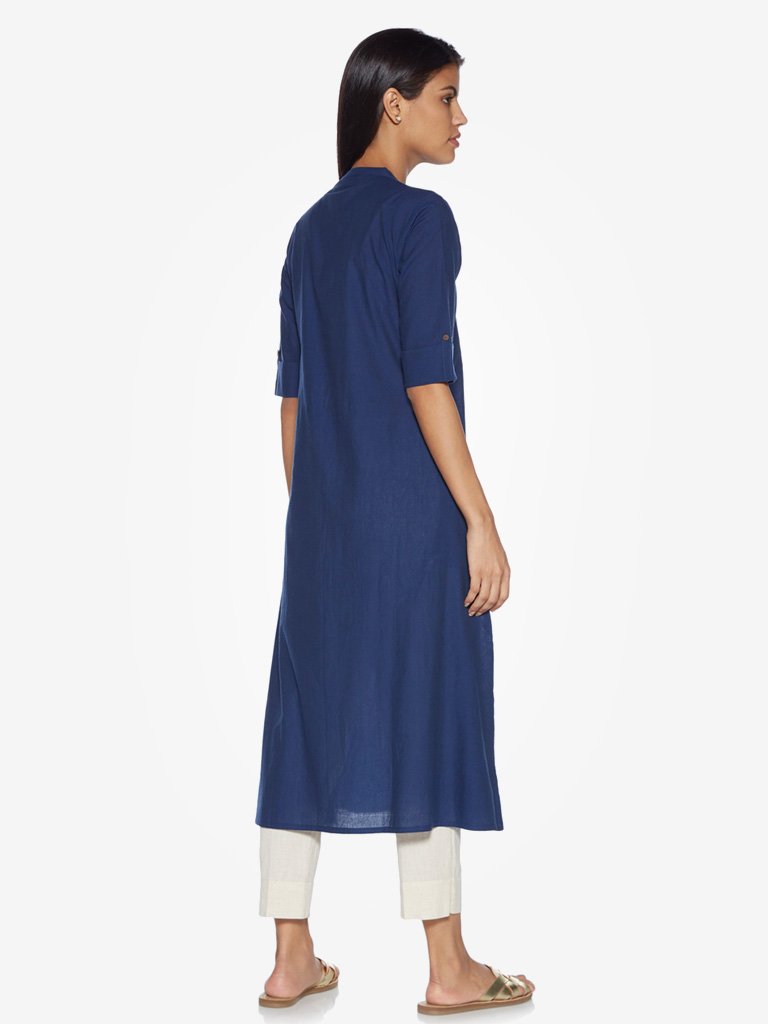 Utsa Indigo Kantha Embroidered A-Line Kurta