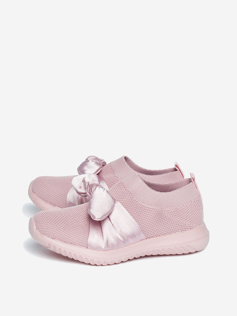 Yellow Kids Pink Bow Detail Knit Sneakers