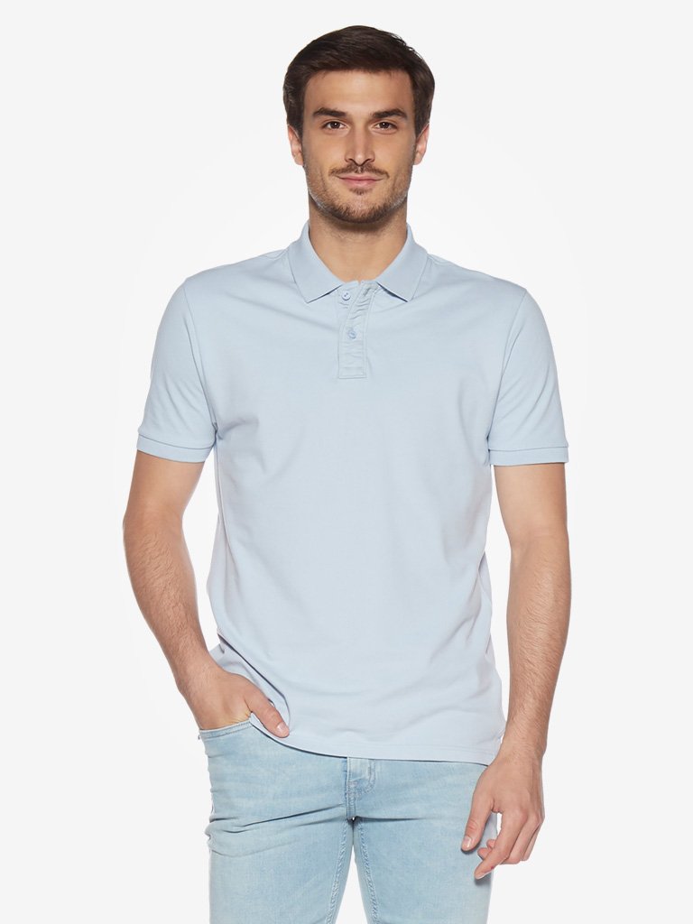WES Casuals Light Blue Slim Fit Polo T-Shirt