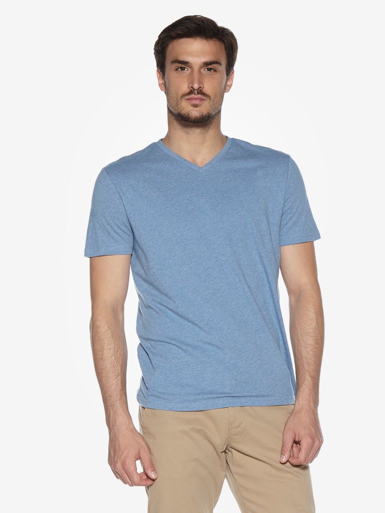 WES Casuals Blue Melange Slim Fit T-Shirt